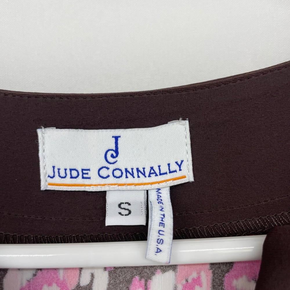 Jude Connally Size S Holly Dress Pink Brown Ikat Print Split Neck Shift Abstract - Picture 5 of 6